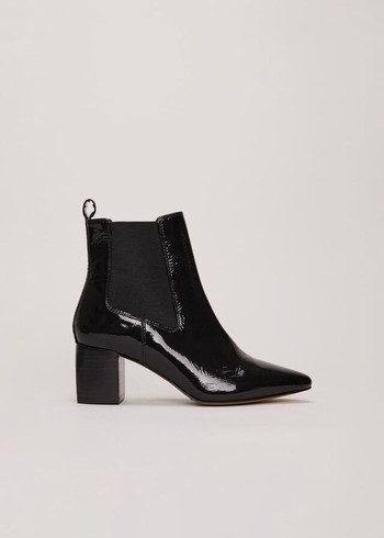 Phase Eight Black Leather Patent Boots Black Canada | LPFHVC-578